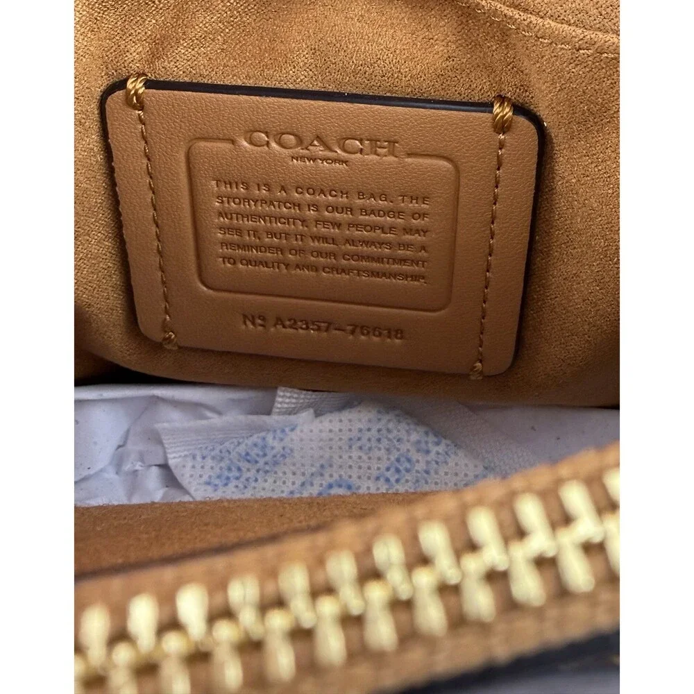 COACH Tilly Crossbody Top Handle Twist Lock Black Gold Leather Bag F76618 - $398